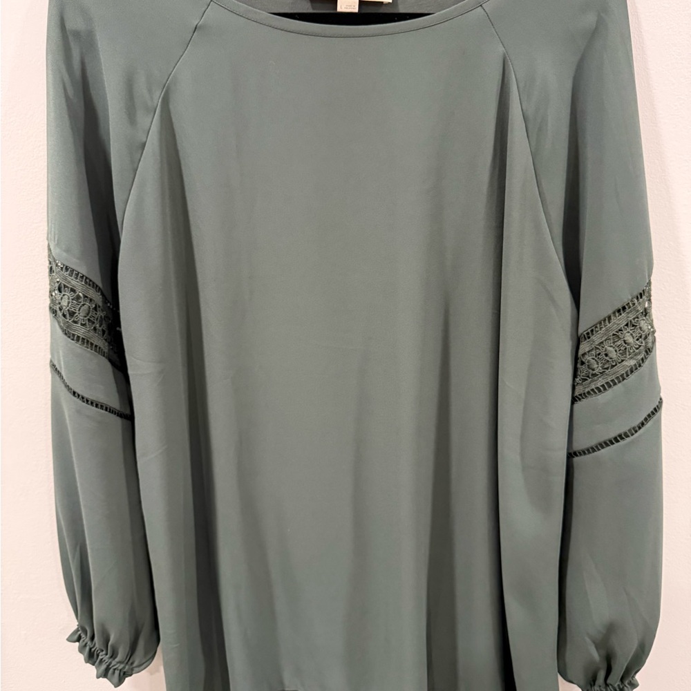 LOFT Sage Green Blouse with Lace Accents